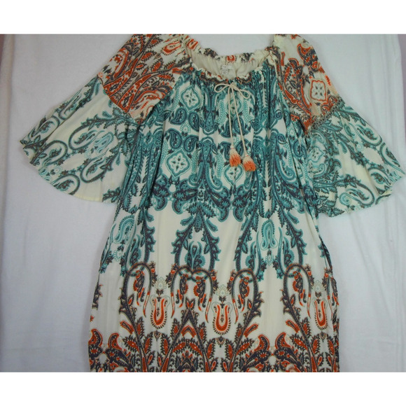 Old Navy Boho Mini Dress Paisley Peasant Short Sleeves‎ Tassels Size 22/24 Plus - Picture 12 of 15